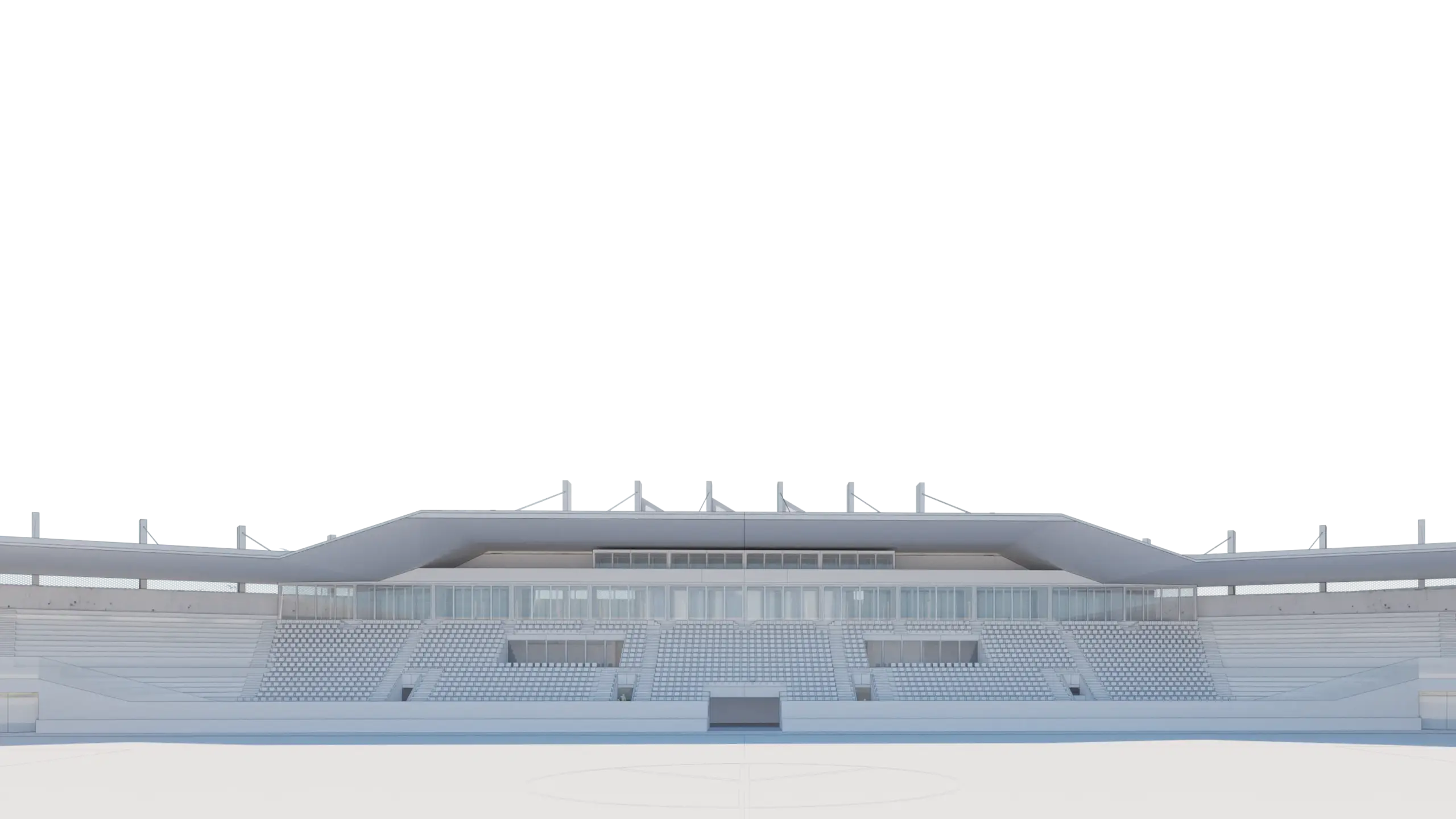 Südtribüne Stadion Architektur, weiße 3D Visualisierung.